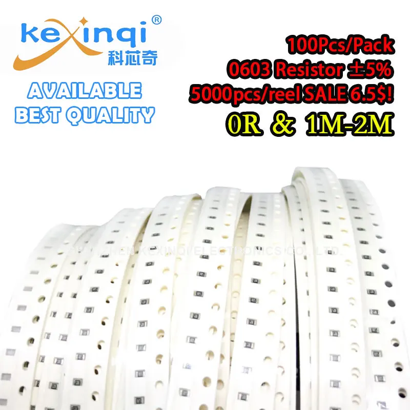 

100pcs/lotSMD 0603 Resistor 5%1/8W Resistance 1M Ohm~22M 0R 1.1 1.6 1.8 2 2.2 2.4 3.6 4.7 6.8 9.1 11 12 16 18 22M