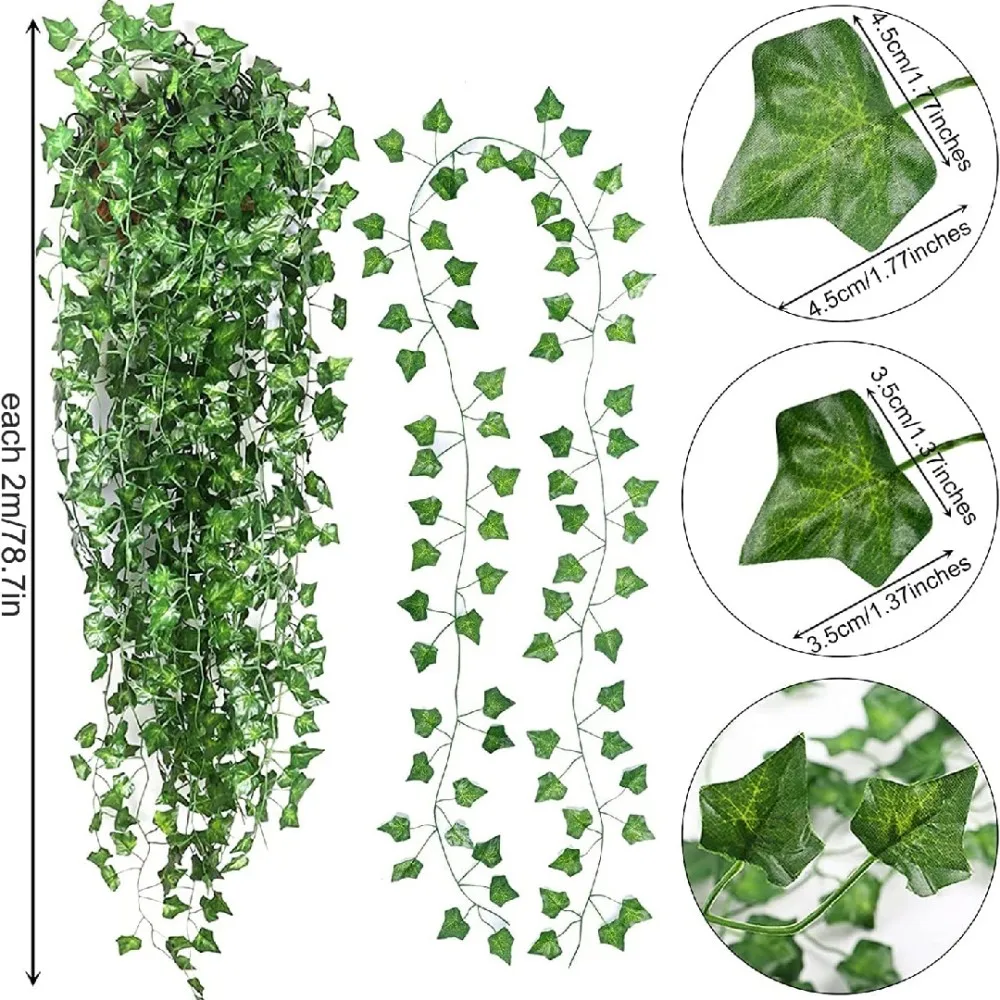 12pcs 200cm Artificial Plants Fake Vines Ivy Garland Greenery Vines for Bedroom Decor Room Wall Home Country Wedding Decoration