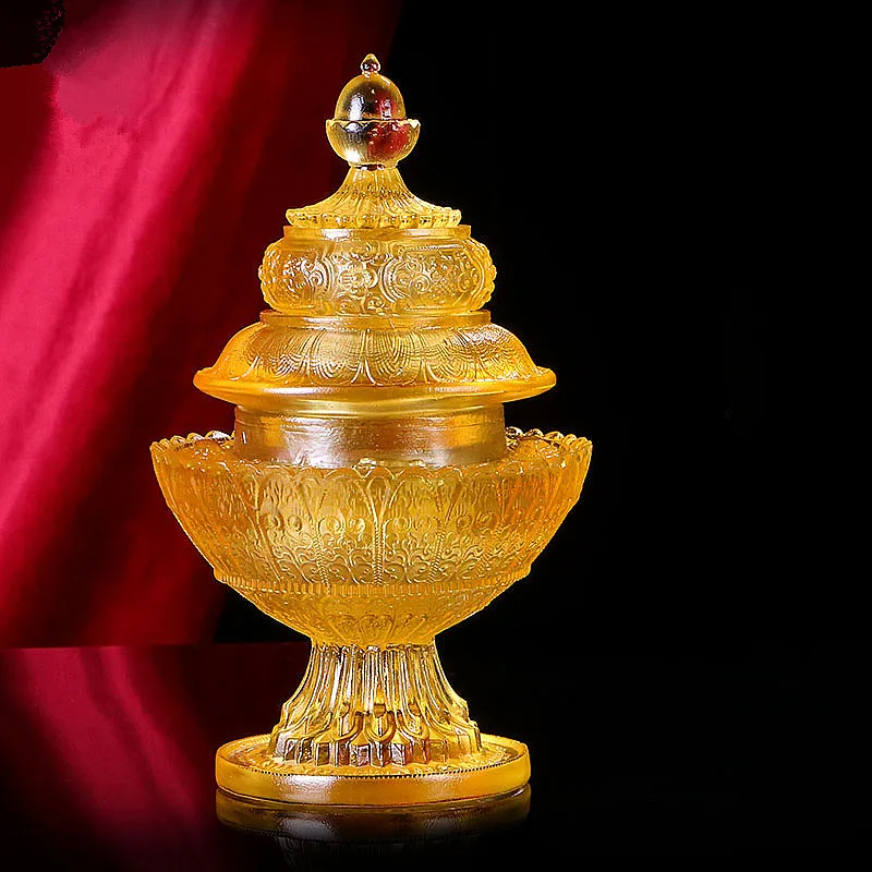 

Трехслойный зеркальный контейнер для риса из смолы, резьба, Восемь символов благоприятности, украшение для дома/храма