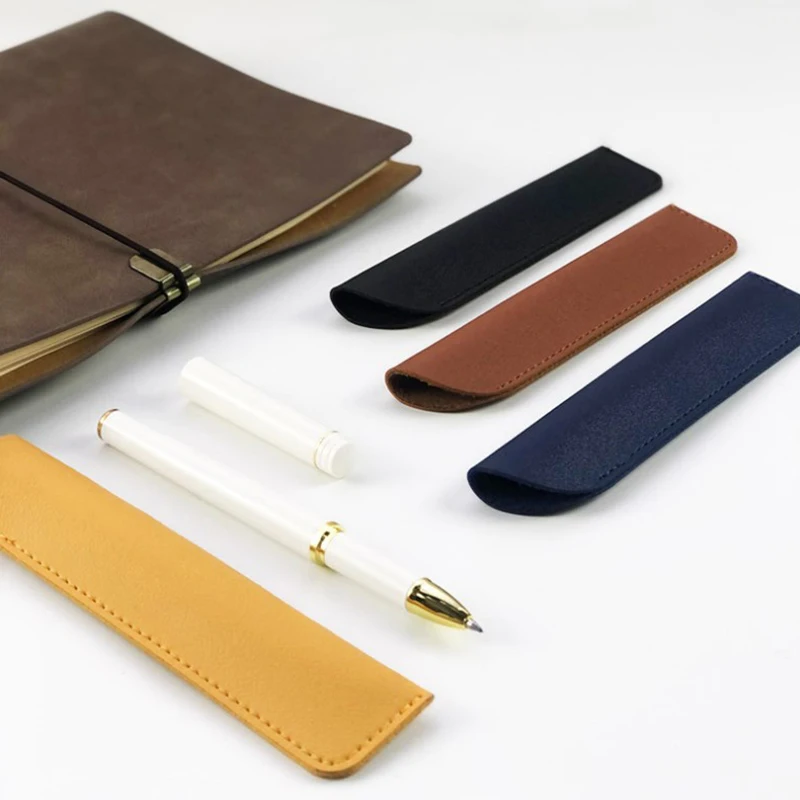

1 Pc PU Leather Pencil Holder School Pen Storage Pen Case Solid Color Wear-resistant Pen Protective Sleeve Small Sign Pen Cover