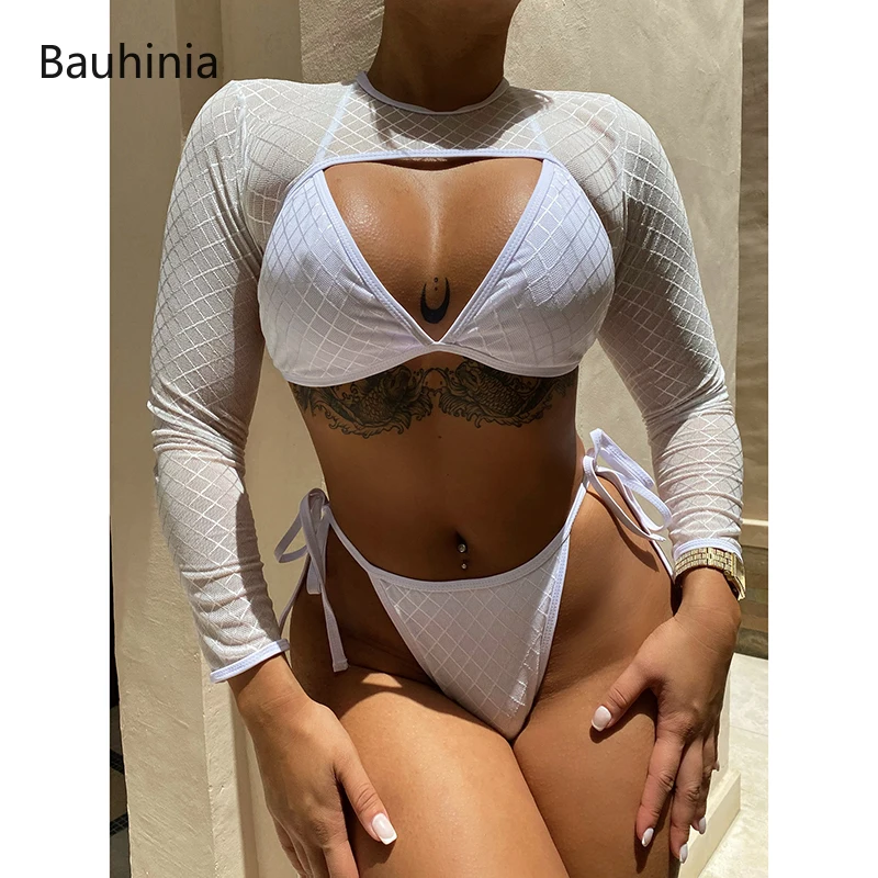 Bauhinia 2022 New Wrap Around Long Sleeve Bikini Sexy Three-pieces Women Swimwear Beach Thong Bather Bathing Suit