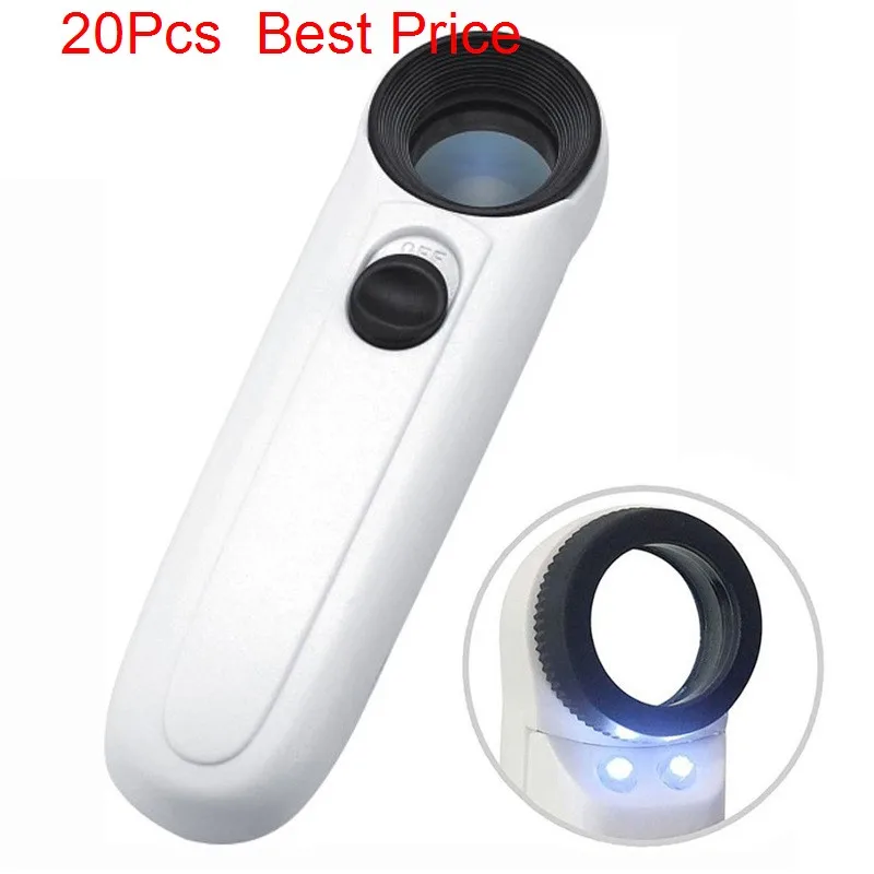 

Ручное двойное светодиодное освещение, 20 шт./лот 40x, античный нефрит, штамп для ювелирных изделий, Hd-идентификация, увеличительное стекло