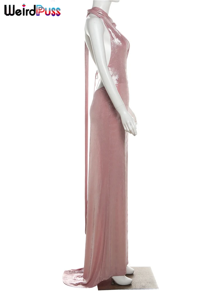 Женское длинное облегающее платье с бахромой открытой спиной и глубоким