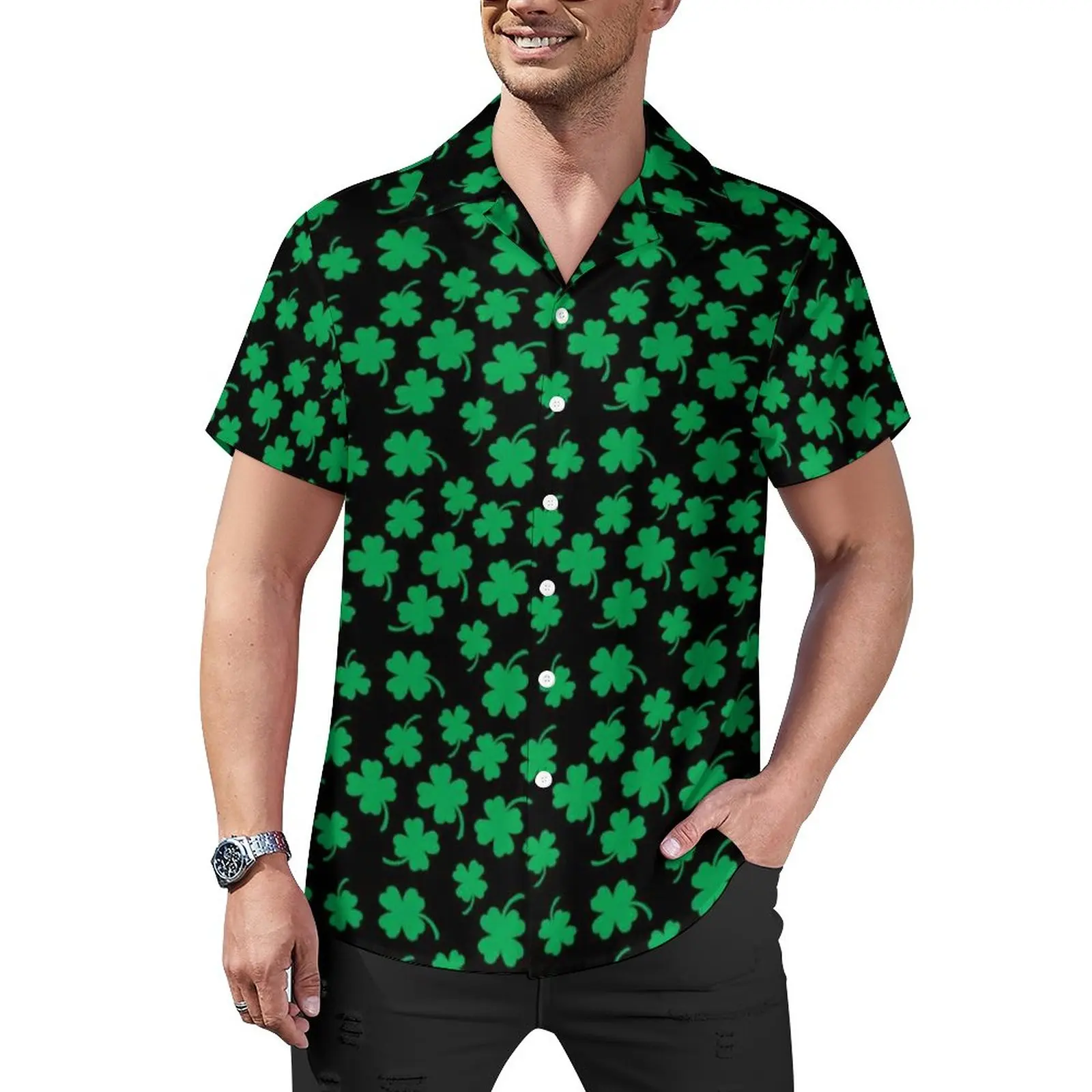

St Patrick's Day Blouses Man Cute Irish Shamrock Casual Shirts Summer Short Sleeve Graphic Street Style Oversized Vacation Shirt