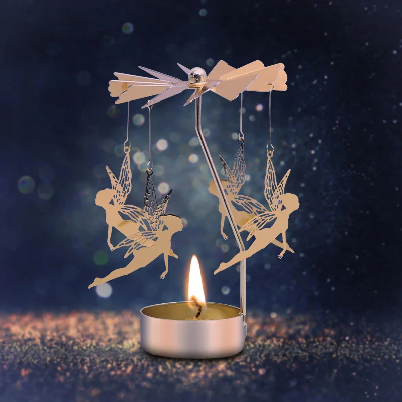 

Metal Rotating Candle Holder Elegance Spinner Carousel Candle Tea Light Holder Table Rotating Transfer Windmill Home Decoration