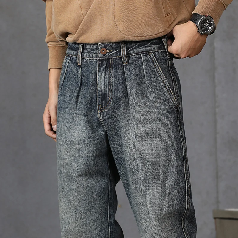 Men Clothing New Pattern Recreational Vintage Nostalgia Blue Jeans Straight Cylinder Loose Street Trousers Autumn Female Sex