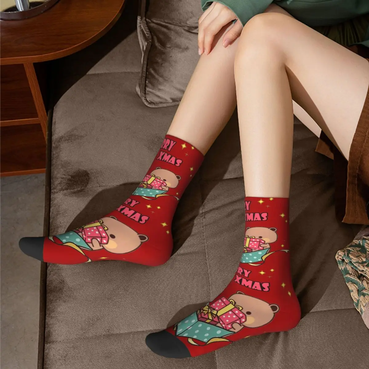 Зимние теплые крутые Мужские Женские носки Bubu и Dudu с рождественским принтом