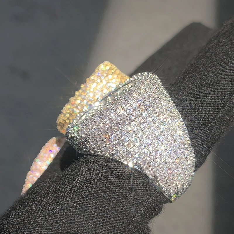 Фото Хип-хоп 5A+ CZ Stone Paved Bling Iced Out Вогнутые круглые кольца на палец для мужчин Ювелирные изделия рэпера Золото Серебро Цвет Размер 7-10 №5
