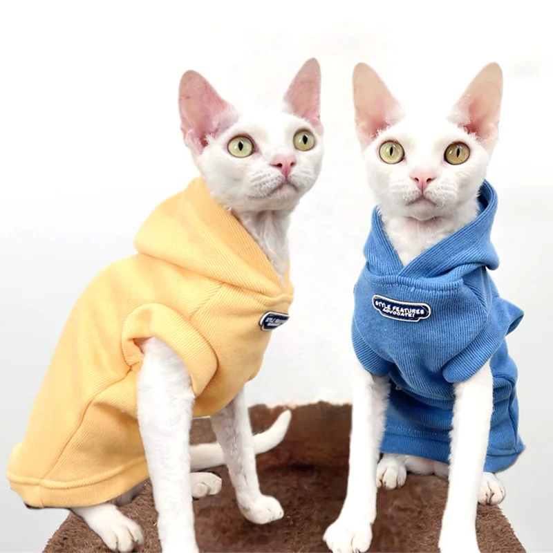 Autumn Winter Sphinx Devon Rex Cat Clothes Fleece thick Sphynx Cat hooded Kitten Outfits Sweater Vest for Hairless Cat Clothes