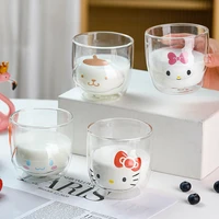 hello kitty double layer glass cup 3 dstereo milk cup breakfast cup good looking home office dual purpose coffee cup 300ml