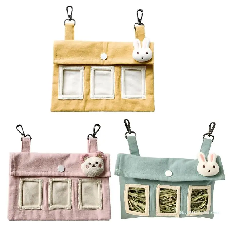 

C5AD Hay Bag Rabbit Feeding Bag Small Animal Hay Feeder Bag Hanging Feeder