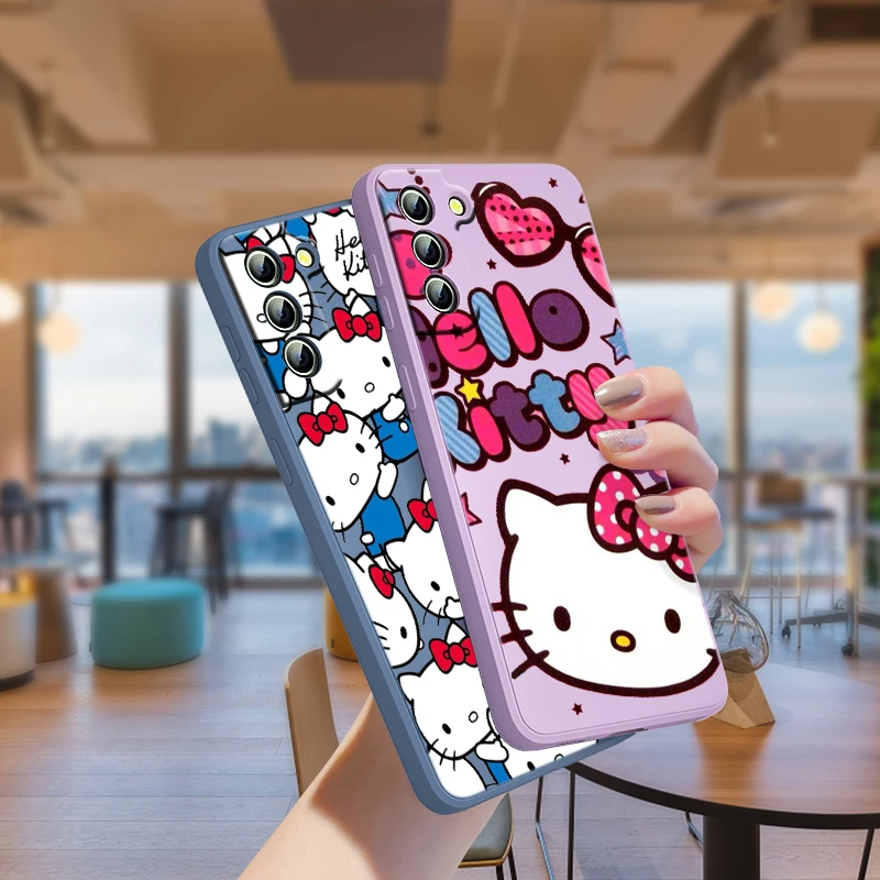 

Hello Kitty Cute Cartoon For Samsung Galaxy Note 20 10 S22 S21 S20 FE S10 Plus Lite Ultra Liquid Silicone Rope Phone Case