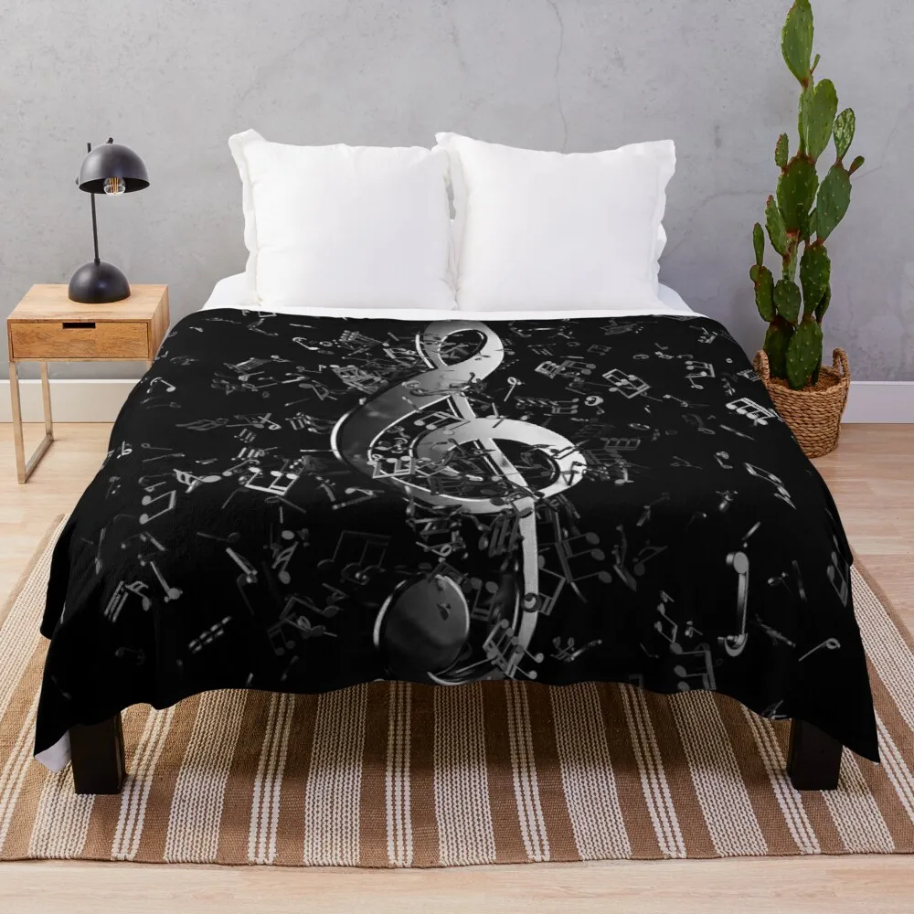 

Silver metallic music treble clef symbol with musical notes Throw Blanket Blanket For Sofa