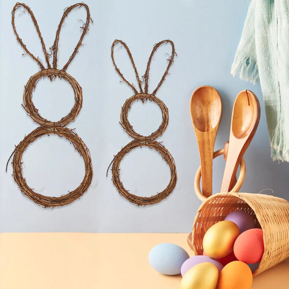 

New Easter Bunny Wreath Decoration DIY Folded Rattan Wreath Base Easter Decorations For Home Handmade Rabbit Farmhouse Decor