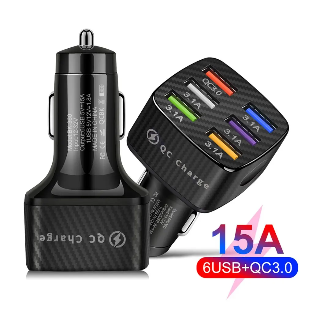 6 портов USB автомобильная зарядка 15 Вт быстрая 2A Быстрая для iPhone 11 Xiaomi Huawei Зарядка