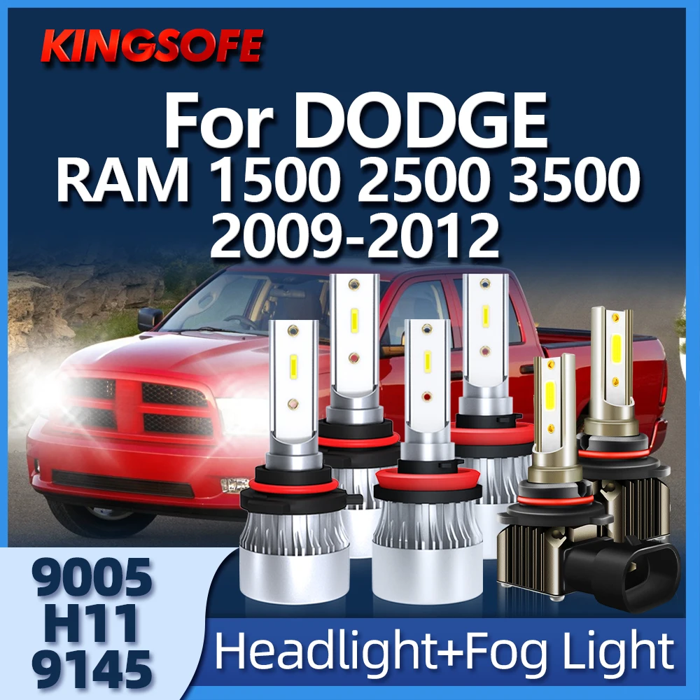 

KINGSOFE 2/6Pcs High Low Beam Fog Lamp 9005 H11 9145 LED Headlight 6000K Fit For DODGE RAM 1500 2500 3500 2009 2010 2011 2012