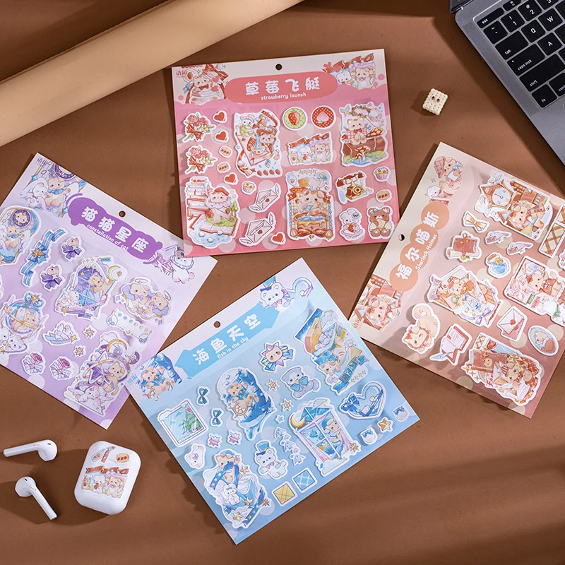 

Канцелярские наклейки Kawaii Kitten, декоративные эстетические аксессуары для телефона и ноутбука, скрапбукинг, скетчбук, коллаж, искусство