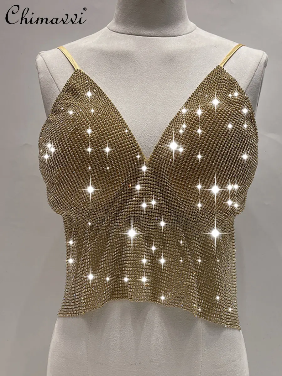 

Модная Тяжелая промышленная одежда из алюминия с бриллиантами и блестками, сексуальный женский топ, Новинка лета 2023, укороченные топы для ночного клуба, танца на шесте