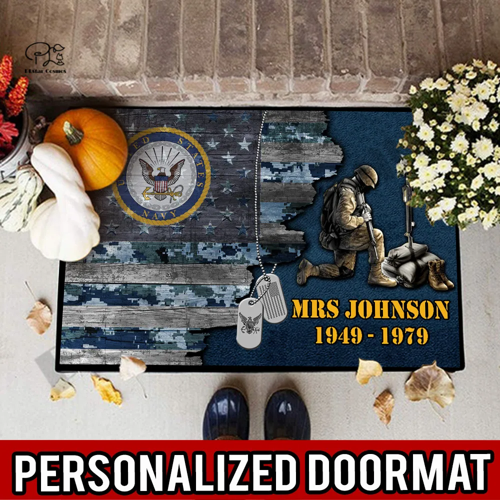 

PLstar Cosmos Army Veteran Camouflage Custom Name Decor Porch Doormat Rug Mats Floor Carpet Indoor Outdoor Doormat Non-slip