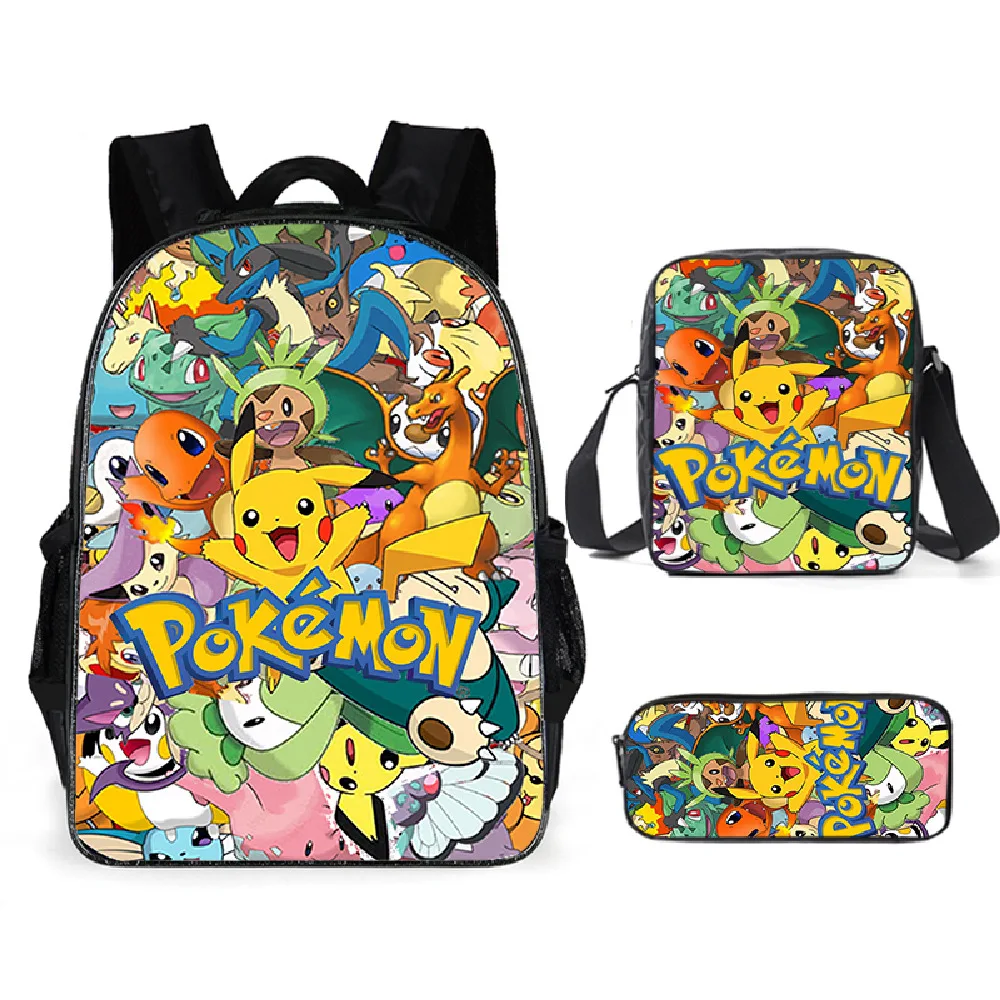 

New pokemon anime toy peripheral schoolbag pikachu backpack comfortable weight reduction backpack children's birthday gift 3pcs