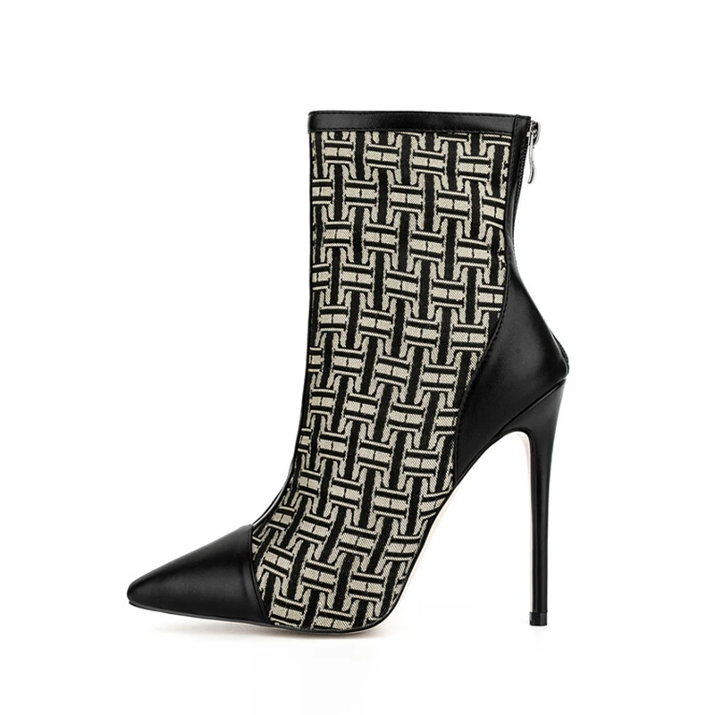 

Women Ankle Boots Fashion Pointed Fine Heel Mixed Colors Back Zipper Women Super High Heels Plus Size Short Boots Party Dress