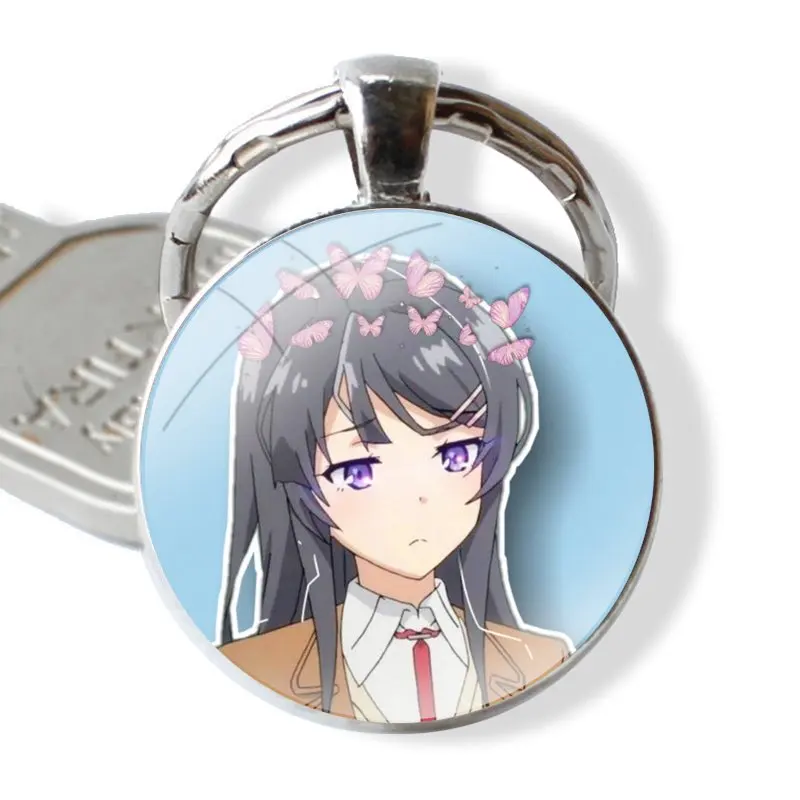 

Glass Cabochon Keychain Pendant Car Key Chains Handmade Cartoon Design Creative Fashion Mai Sakurajima anime girl