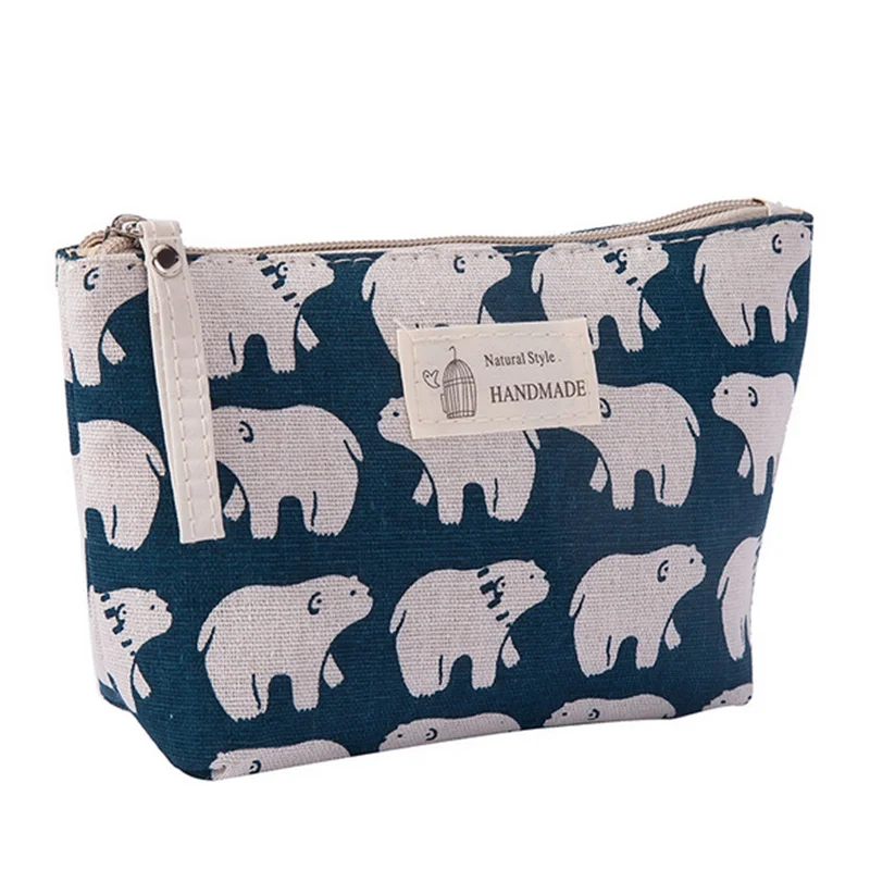 

LKEEP Print Blue Small Makeup Bag Canvas Girls Gift Cosmetic Bags for Women Storage Travel Bags Zipper Cartoon Fashion Pillow