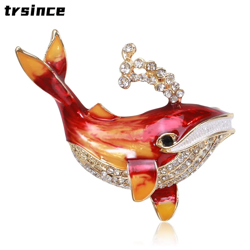 

Cute Creative Water Jet Whale Brooch Fashion Alloy Enamel Drip Oil Animal Dolphin Brooches Marine Life Pin Jewelry for Women Men