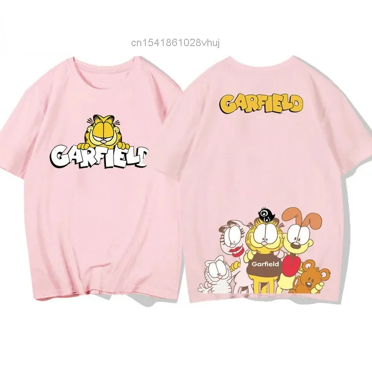 Милая футболка Garfield женская большого размера белого и розового цвета Yk2