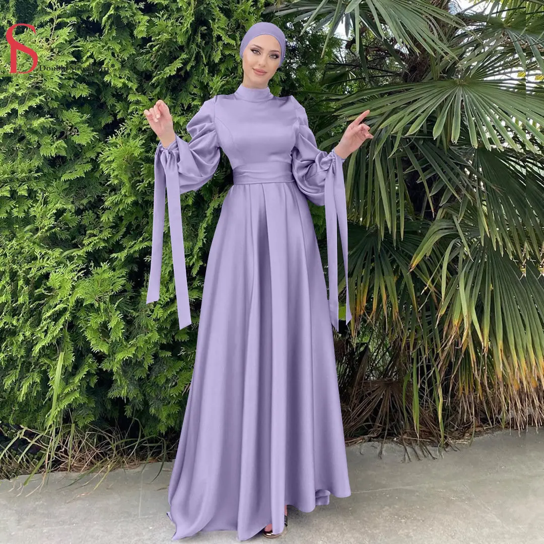 

Soft Waist Floor Long Dress Europe and America Women's Dubai Satin High Density Sardine Dress with Scarf S-XXL