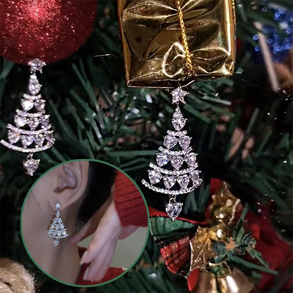 

925 Silver Needle Christmas Tree Drop Earrings Charm Women Jewelry Fashion Wedding Engagement Party Gift