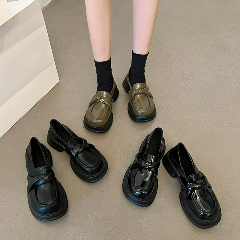 Loafers for Women Designer Fashion Pumps Shoes Ladies Casual Slip-on Square Toe Platform Office Shoes Footwear Zapatos De Mujer