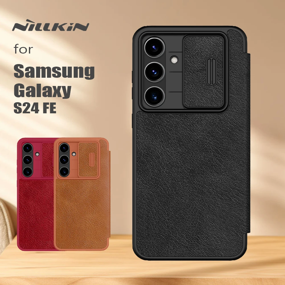 Чехол Nillkin для Samsung Galaxy S24 FE кожаный флип-чехол Qin Pro с гнездом карт полный защитный