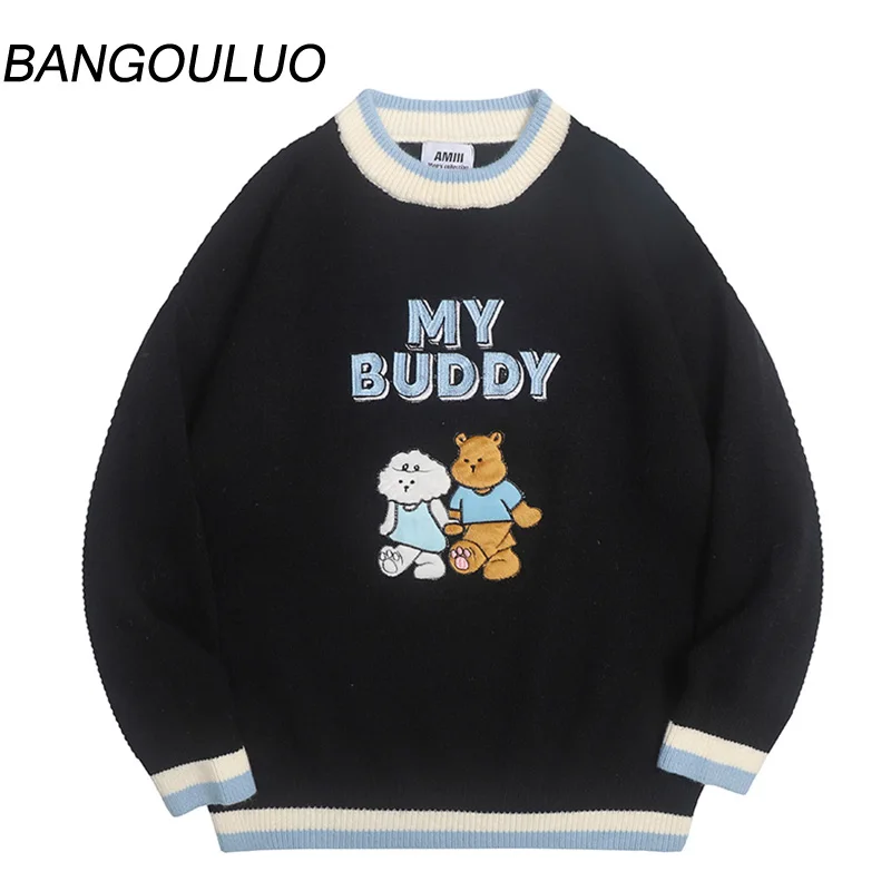 

Cute Bear Sweater Autumn Vintage Japanese Harajuku Vintage Mens Loose Knitted Y2K Women Hip Hop Streetwear Knitwear