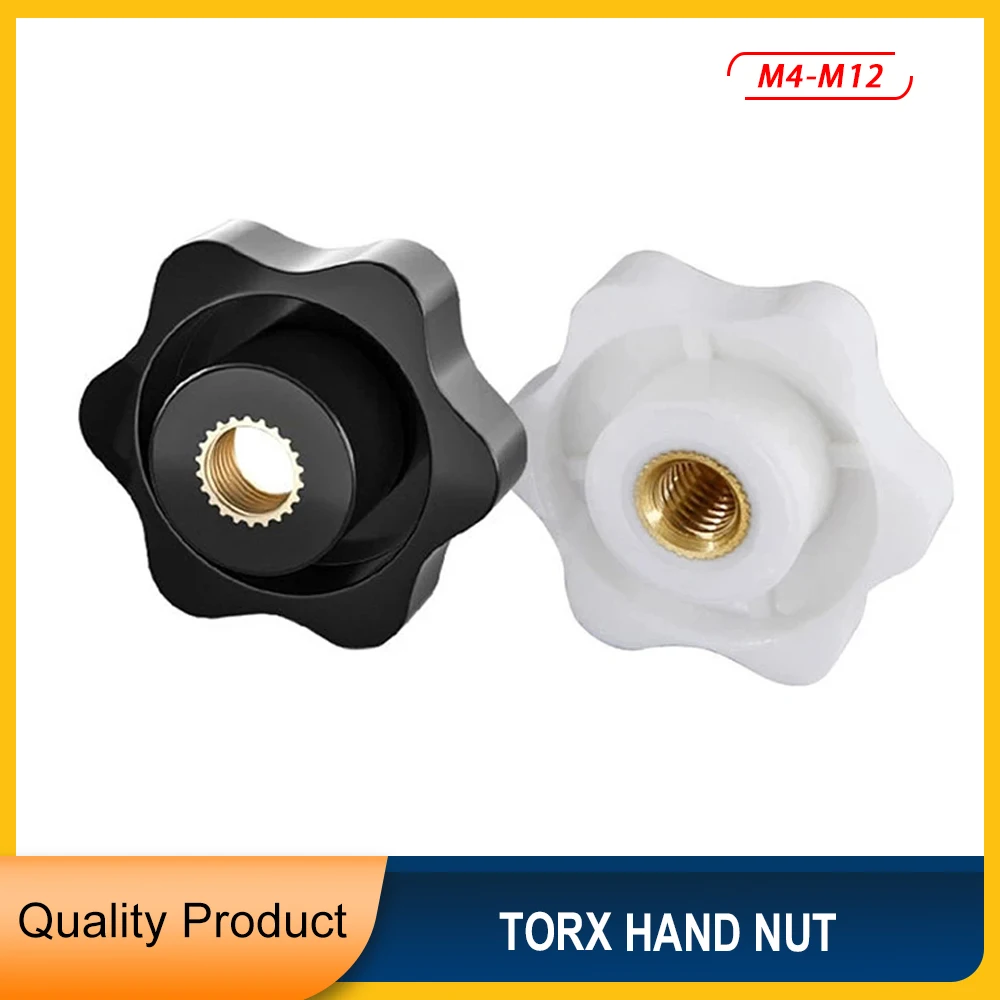 

M4 M5 M6 M8 M10 M12 Plum Thread Hand Thumb Knob Nut Black White Clamping Handle Mechanical Manual Tighten Star Nuts 4-15pcs