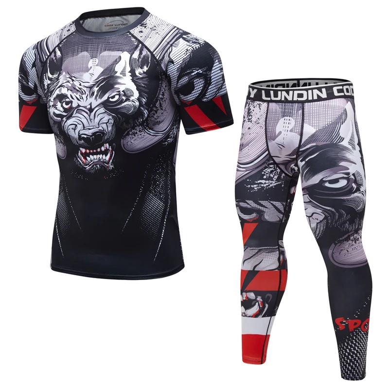 Совершенно новый мужской спортивный костюм с 3D принтом обтягивающий