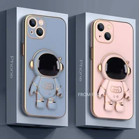 fashion astronaut folding stand holder cover for iphone 13 12 11 pro max xs xr x phone case lens protection soft plating shell