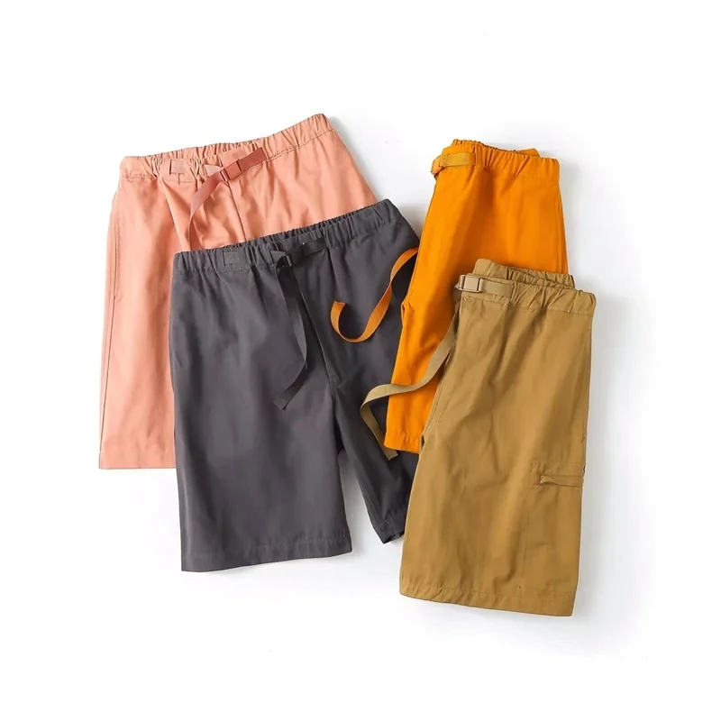 Dave&Di  Street Buckle High Waist Loose Boyfriend Cargo Bermuda Solid Lovers Shorts Women Summer England Style High Shorts