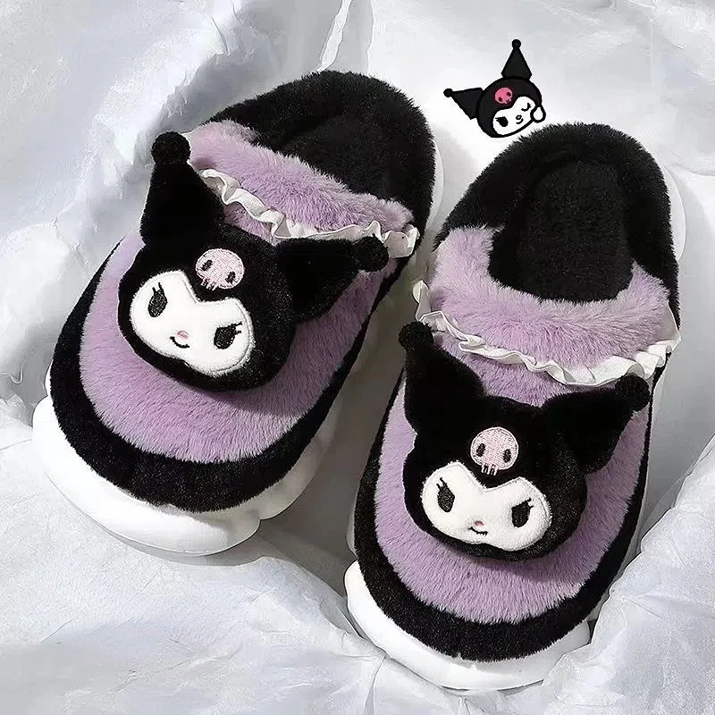 

Anime Hello Kittys Plush Slippers Kawaii Kuromi Cinnamoroll My Melody Fluffy Shoes Winter Home Slippers Non-Slip Footwear Women