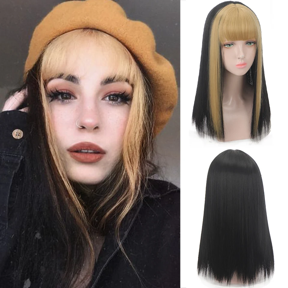 

HOUYAN Synthetic golden bangs long straight hair female wig black bangs female cosplay Lolita heat-resistant wig