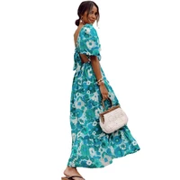 african dress sexy backless puff sleeve long skirt casual womens blue printed v neck backless strap a line skirt 2022 summer