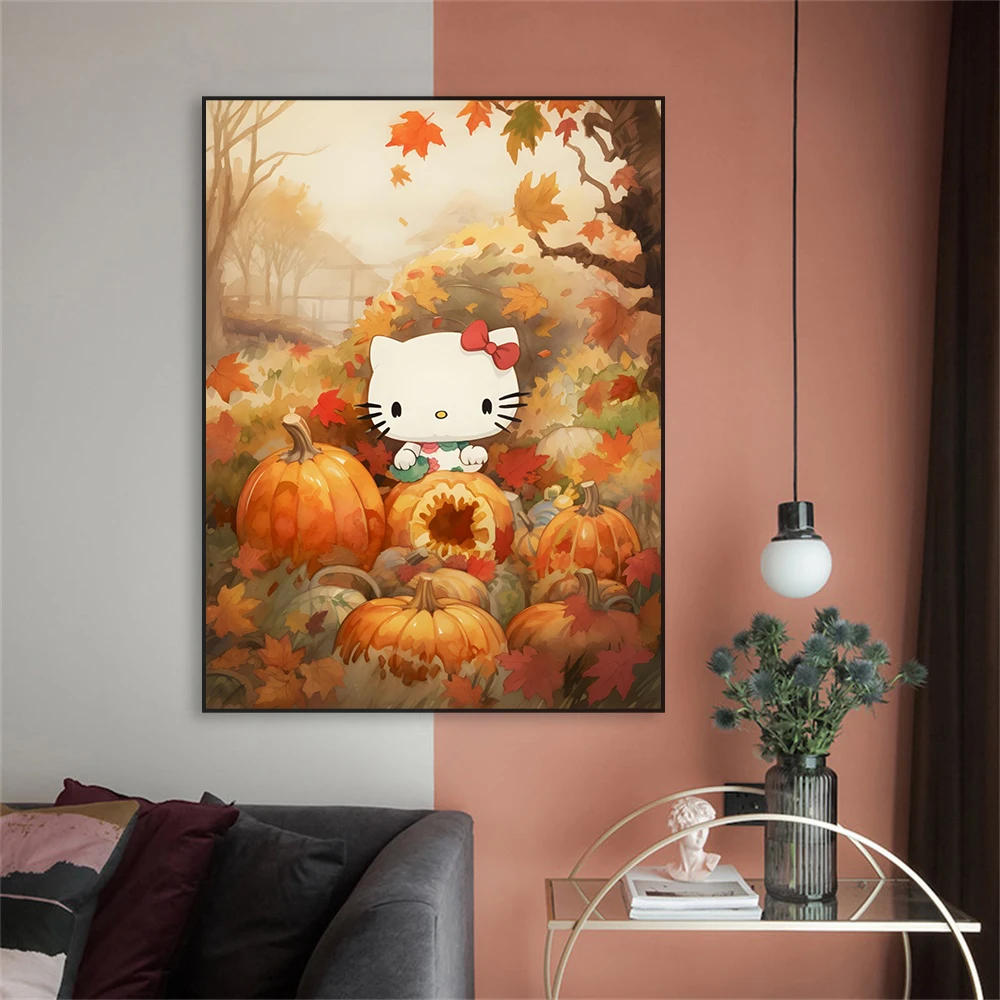 Милый кавайный настенный художественный постер Hello Kitty осень Хэллоуин кавайная