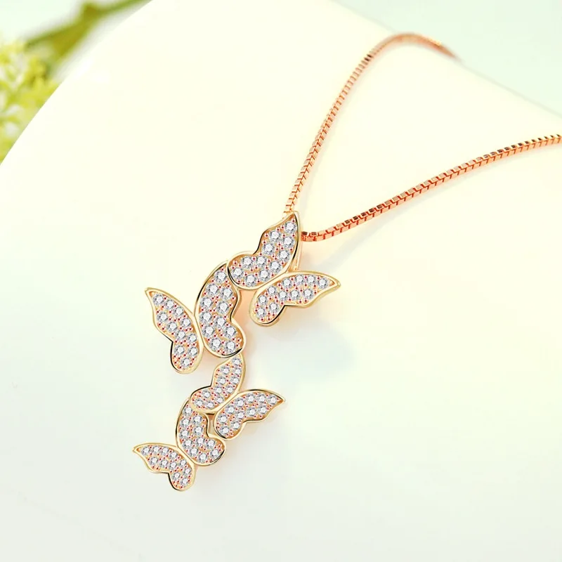 

Necklace Women's S925 Sterling Silver Rose-Plated Golden Butterfly Clavicle Chain Elegant Colorful Silver Necklace Birthday Gift