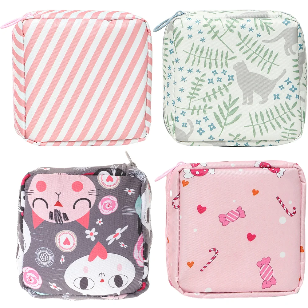 

4 Pcs Girls Wallets Sanitary Napkin Storage Bag Menstrual Pad Pouch Nursing Mat Feminine Products Travel Period Women Miss