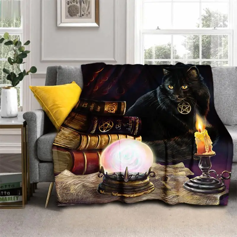 

Witch and Black Salem Cat Print Flannel Throw Blanket Cozy Soft Summer Air Condition Thin Quilt Office Nap Blanket for Adult kid