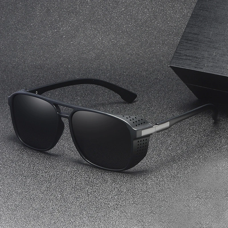 

Classic Hollow Wrap Oval Steampunk Sunglasses Men Polarized Party Black Eyewear Shades Brand Design Fashion Sun Glasses For Male