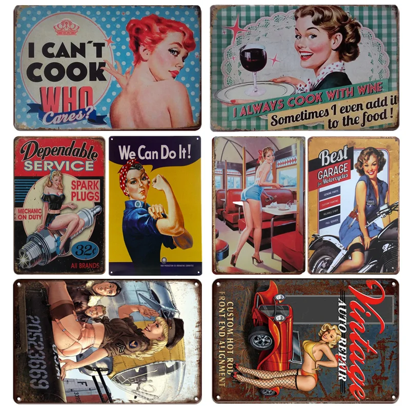 

Vintage Garage Rules Tin Sign Sexy Car Girl Metal Poster Plate Nostalgic Man Cave Room Decor Signs Wall Stickers Interior Decor