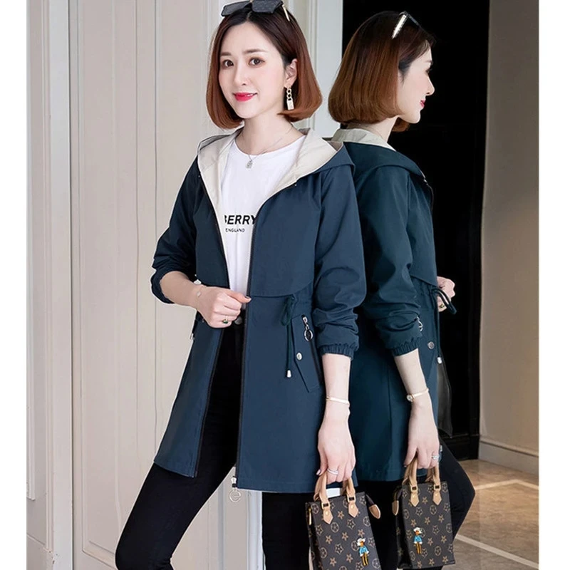 Модный двусторонний плащ женский средней длины весенне-осенние женские ветровки