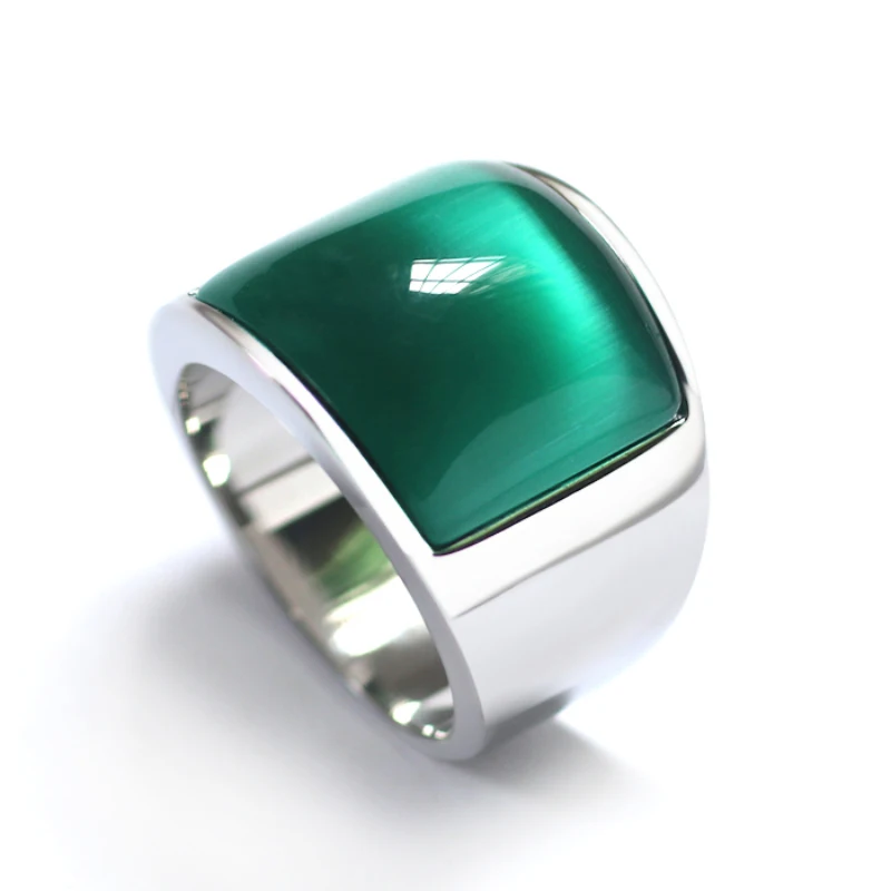 

Trendy Men's Green Opal Gemstone Ring Simple 316 Titanium Stainless Steel Rings for Women Wedding Jewelry Boyfriend Gift