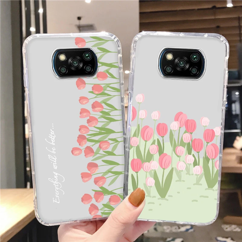 

Flowers carnations and roses For Xiaomi Mi Poco X4 X3 NFC F4 F3 GT M4 M3 M2 X2 F2 F1 Pro C3 5G Civi Transparent Phone Case